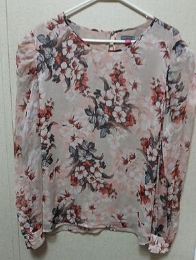 Floral Pink Long-Sleeve Blouse - Lightweight Women's Top